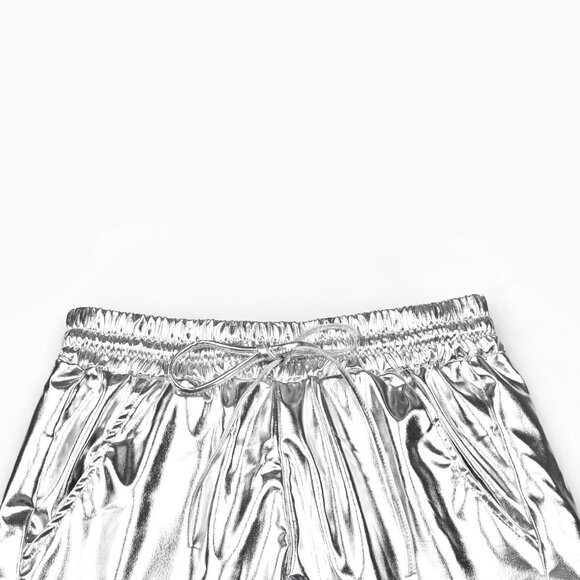 Chic Metallic Shorts with Drawstring Waist - Perfect for Festivals & Workouts - Picture 3 of 7